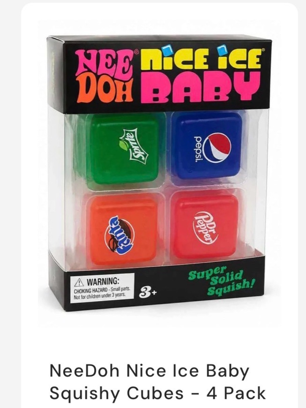 NeeDoh Nice Ice Baby Squishy Cubes - 4 Pack (Green, Blue, Orange, Red)